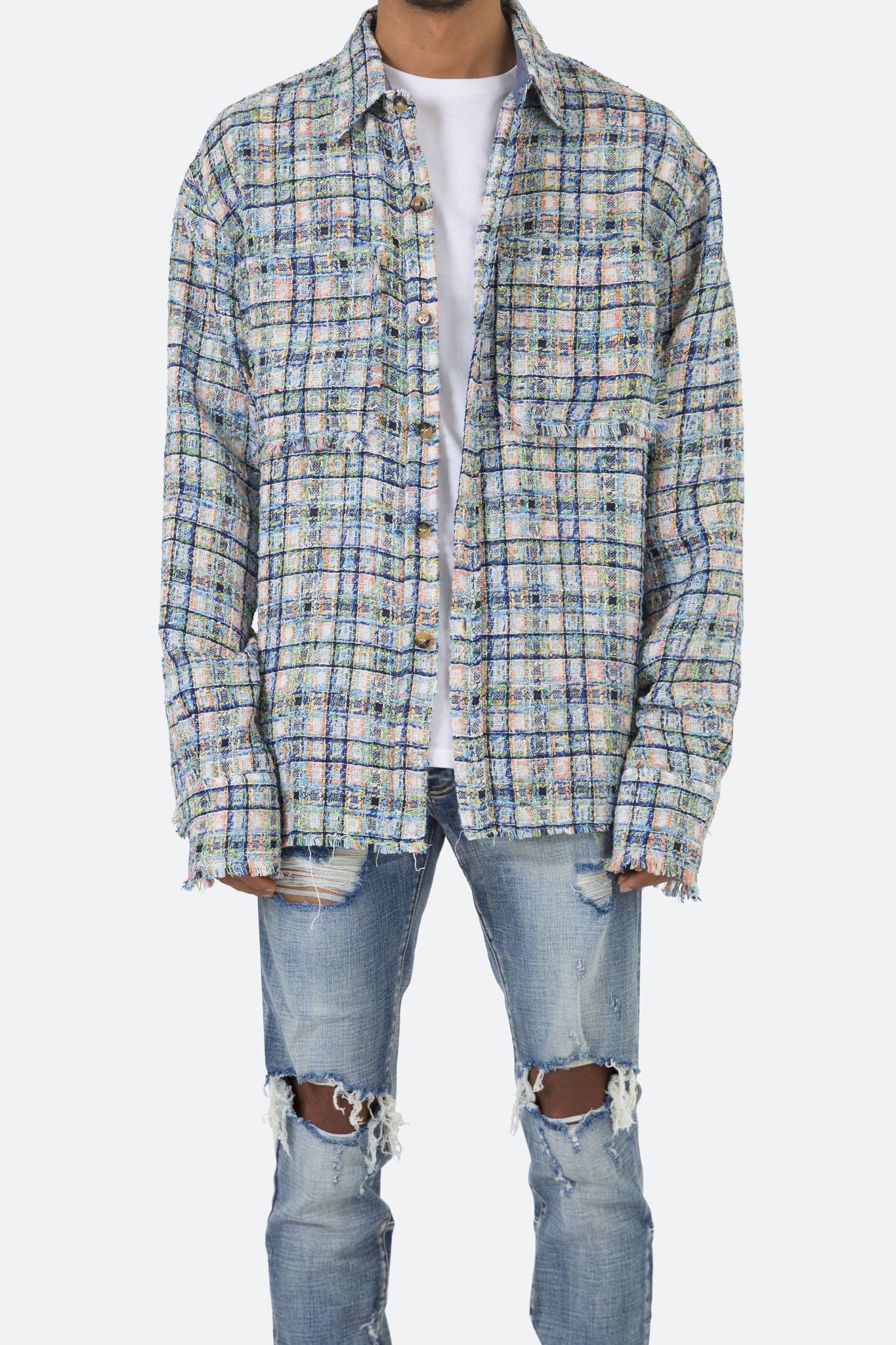 Raw Edge Flannel - Blue/White